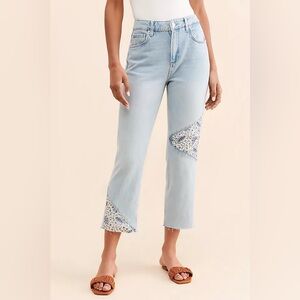 Anthropologie PAIGE Noella Patchwork Cropped Jeans, size 32 (10/12), Blue